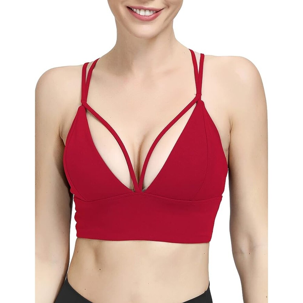 MotoRun Strappy Sports Bras Criss Cross Back Workout Running Yoga Bra Sz M